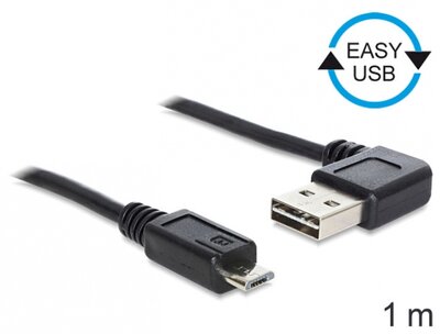 Delock EASY-USB 2.0 -A apa hajlított > USB 2.0 micro-B apa kábel, 1 m