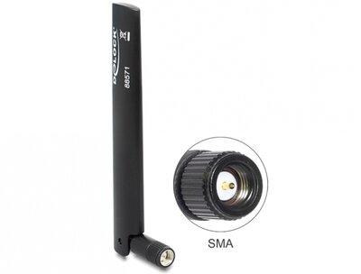 Delock 88571 LTE SMA -0,8 ~ 3,0 dBi mindenirányú antenna flexibilis csatlakozóval - Fekete