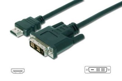 Assmann HDMI M - DVI-D (18+1) M Adapterkábel Fekte 2m