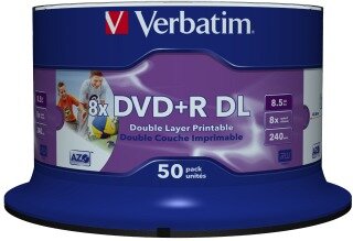 Verbatim 43703 DVD+R DL Nyomtatható DVD lemezek hengerdobozban (50db)
