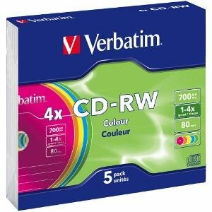 Verbatim 43133 Colour CD-RW Újraírható CD lemez Slim tokban BOX 5 db