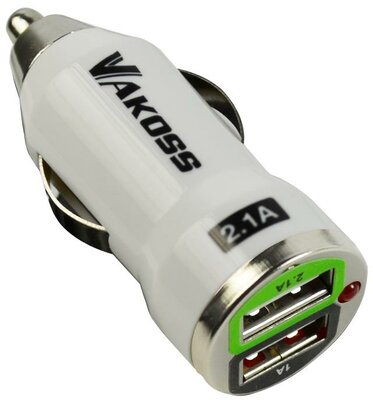 Vakoss TP-2465UW Autós töltő 2.1A (2x USB) Fehér
