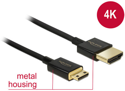 Delock HDMI M - mini HDMI M Adapterkábel (4K 3D Ethernet) 2m Fekete