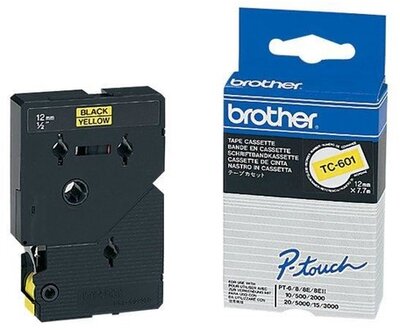 Brother Festékszalag TC601 P-Touch, 12mm sárga alapon fekete