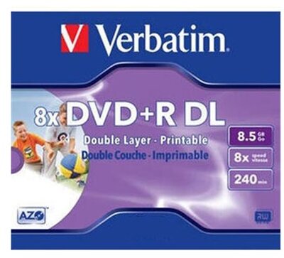 Verbatim DVD+R 8,5 GB, 8x, kétrétegű lemez "Double Layer", normál tokban, nyomtatható