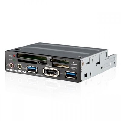 ModeCom CR-110 - Belső Kártyaolvasó (3,5" helyre; 2xUSB3.0, 1xeSata+USB2.0; CF,MG,xD,SD(HC),MicSD,MinSD,MMC,MS; fekete)