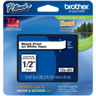 Brother TZE231 12mm laminált szalag 4m hosszú - fehér alapon fekete