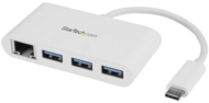 Startech HB30C3A1GEA USB C apa - 3x USB A + RJ45 anya adapter - Fehér