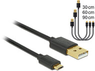 Delock 83680 USB-A - USB Micro B (apa - apa) kábel 0.3 + 0.6 + 0.9m Fekete