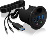 IcyBox USB 3.0 Asztali Hub (4 port + 1x audio input + 1x audio output) Fekete