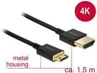 Delock 84777 Nagysebességű HDMI-kábel Ethernettel - HDMI-A apa > HDMI Mini-C- apa 1.5 m Fekete