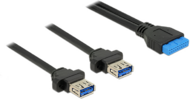 DeLOCK 85244 19pin USB 3.0 header anya -> 2x USB 3.0 anya kábel 0.8m - Fekete