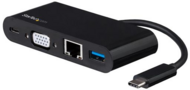 Startech DKT30CVAGPD USB-C - VGA + RJ45 + USB-A anya Adapter - Fekete