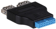 Akyga AK-CA-58 20 pin USB - 2x USB-A (anya - anya) adapter - Fekete