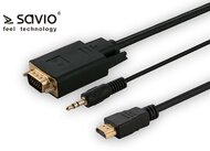 SAVIO CL-104 HDMI - VGA kábel 1,8 m-es hanggal