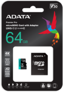 ADATA 64GB Premier Pro MICROSDXC, R/W up to 100/80 MB/s, Adapterrel