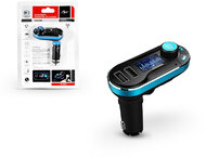 FM-05BT FM-transmitter - Bluetooth + memóriakártya olvasó + USB autós töltő + USB csatlakozó + 3,5 mm jack - 2,1A - fekete/kék