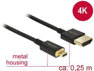 Delock Nagysebességű HDMI-kábel Ethernettel - HDMI-A-csatlakozódugó > HDMI Micro-D-csatlakozódugó, 3