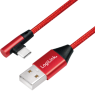 LOGILINK - USB 2.0 Cable USB-A male to USB-C (90° angled) male, red, 1m