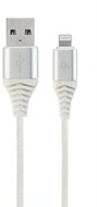 Gembird Premium cotton braided 8-pin charging and data cable, 1m, silver/white