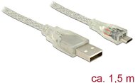 Delock USB 2.0-s kábel A-típusú csatlakozódugóval > USB 2.0 Micro-B csatlakozódugóval, 1,5 m, áttets