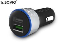 SAVIO SA-06/B autós töltő Quick Charge 3.0, 2xUSB támogatással, fekete