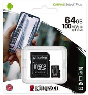 Kingston 64GB Canvas Select Plus MicroSDXC 100R A1 CL10 + Adapter /SDCS2/64GB/