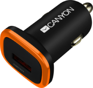 CANYON CNE-CCA01B Universal 1xUSB car adapter, Input 12V-24V, Output 5V-1A, black rubber coating with orange electroplated ring(without LED backlighting)