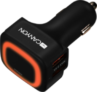CANYON CNE-CCA05B Universal 4xUSB car adapter, Input 12V-24V, Output 5V-4.8A, with Smart IC, black rubber coating + orange LED
