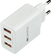 CANYON CNE-CHA05W Universal 3xUSB AC charger (in wall) with over-voltage protection, Input 100V-240V, Output 5V-4.2A, with Smart IC, white glossy color+ orange plastic part of USB