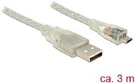 Delock USB 2.0-s kábel A-típusú csatlakozódugóval > USB 2.0 Micro-B csatlakozódugóval, 3 m, áttetsző