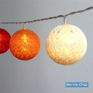 Gömb alakú 6cm/színes fonott/3m/piros-narancs-meleg fehér/20db LED-es/USB-s fénydekoráció