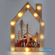 Karácsonyi ház alakú madarak mintás/20x30x5,5cm/meleg fehér LED-es fa fénydekoráció