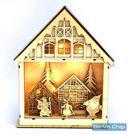 Karácsonyi ház alakú 23,5x29cm/meleg fehér LED-es fa fénydekoráció