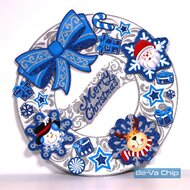 3D karácsonyi koszorú mintás/39x39cm/fehér-kék karton dekoráció
