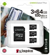 Kingston 3x64GB Canvas Select Plus MicroSDXC 100R A1 CL10 + Adapter /SDCS2/64GB-3P1A/