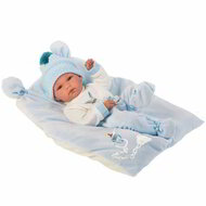Llorens Bimbo újszülött fiú baba párnával kötött sapkával 35cm (63555)