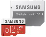 Samsung 512GB MicroSDHC EVOPLUS CLASS 10, UHS-1 Grade1, + Adapter, R100/W90