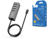 HOCO USB Type-C - 4xUSB 2.0 + OTG elosztó/adapter - HOCO HB1 Type-C to 4 USB Ports Converter HUB - szürke