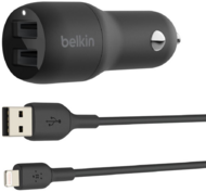 Belkin BOOST CHARGE 2xUSB-A autós töltő 24W + USB-A - Lightning kábel fekete (CCD001bt1MBK)