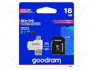 GOODRAM Memóriakártya microSDHC 16GB CL10 UHS-I + adapter + OTG kártyaolvasó