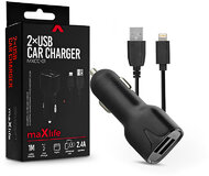 Maxlife 2xUSB szivargyújtó töltő adapter 1 m-es lightning vezetékkel - Maxlife MXCC-01 Lightning 2xUSB Car Fast Charger - 5V/2,4A - fekete