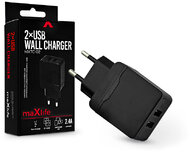 Maxlife 2xUSB hálózati töltő adapter - Maxlife MXTC-02 2xUSB Wall Fast Charger - 5V/2,4A - fekete