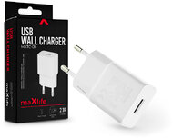 Maxlife USB hálózati töltő adapter - Maxlife MXTC-01 USB Wall Fast Charger - 5V/2,1A - fehér