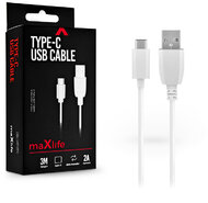 Maxlife USB - USB Type-C adat- és töltőkábel 3 m-es vezetékkel - Maxlife USB Type-C Cable - 5V/2A - fehér