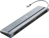 Canyon CNS-HDS09B Multiport Docking Station with 14 ports: Type c data+Audio+Type C PD3.0 100W+SD+TF+2*USB3.0+USB2.0+RJ45+2*HDMI+VGA+DP+Lock, Input 100-240V, Output USB-C PD 5-20V/5A, cable length 0.20m, Space grey, 76*22.5*301mm, 0.36kg(Generation B)