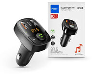 Rock Bluetooth FM-transmitter / szivargyújtó töltő - 2xUSB + MP3 + TF-kártyaolvasó + Type-C + PD/QC3.0 - Rock B301 - black 