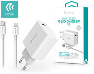 Devia hálózati töltő adapter Type-C bemenettel + Type-C - Lightning adatkábel - 20W - Devia Smart Series PD3.0 Quick Charger Suit - white