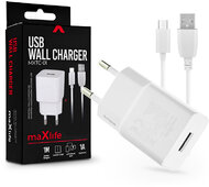 Maxlife USB hálózati töltő adapter + micro USB adatkábel 1 m-es vezetékkel - Maxlife MXTC-01 USB Wall Charger - 5V/1A - fehér
