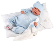 Llorens: Tino újszülött síró baba kék ruhában (84453L)